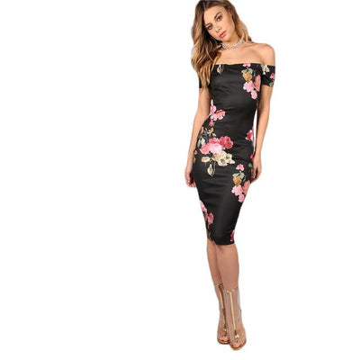 Off Shoulder Floral Midi Dress