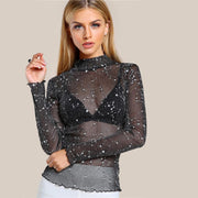 Lettuce Hem Glitter Mesh Top