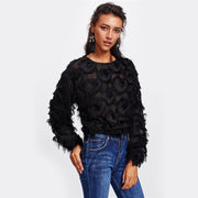 Fringe Patch Mesh Top