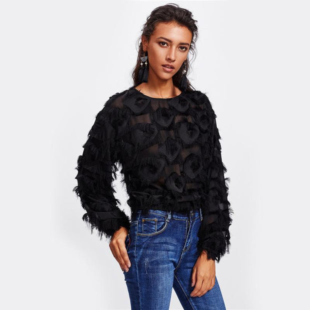Fringe Patch Mesh Top
