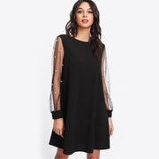Pearl Beading Mesh Sleeve Mini Dress