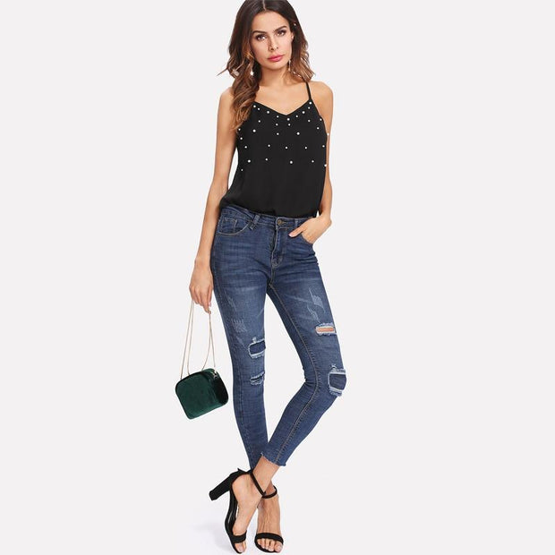 Pearl Embellished Cami Top