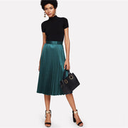 Zip Closure Pleated Satin Skirt