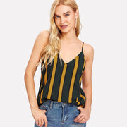 Double V-Neck Striped Cami Top
