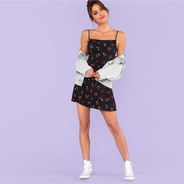 Allover Cherry Print Mini Dress