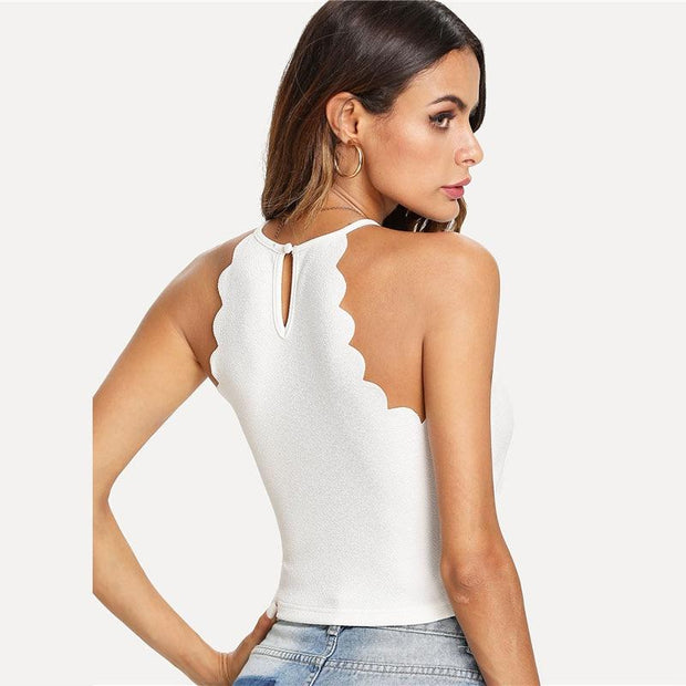 Scallop Trim Halter Stretchy Top