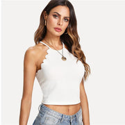 Scallop Trim Halter Stretchy Top