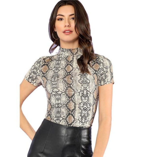 Mock Neck Snake Print Top