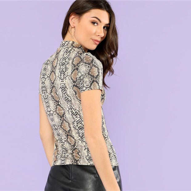 Mock Neck Snake Print Top