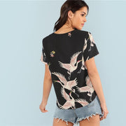 Crowned Crane Print Top