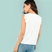 Sleeveless V-Neck Scallop Top