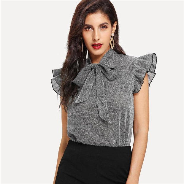Ruffle Sleeve Glitter Top