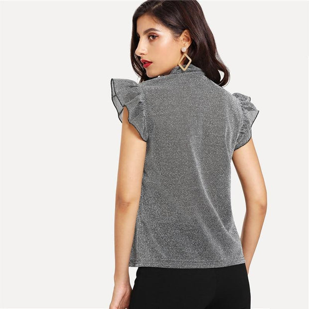 Ruffle Sleeve Glitter Top
