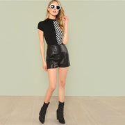 Colorblock Plaid Round Neck Top