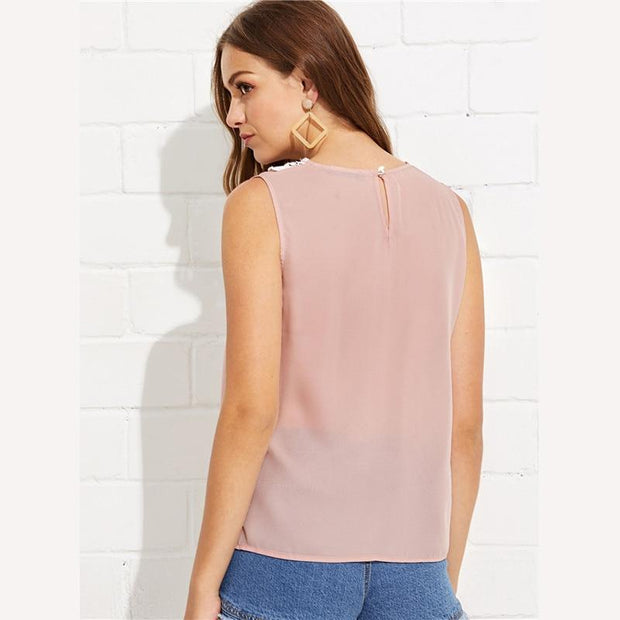 Preppy Round Neck Sleeveless Top