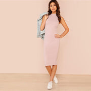 Rib Knit Plain Pencil Dress