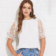 Polka Dot Flounce Sleeve Top