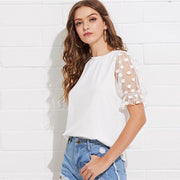 Polka Dot Flounce Sleeve Top