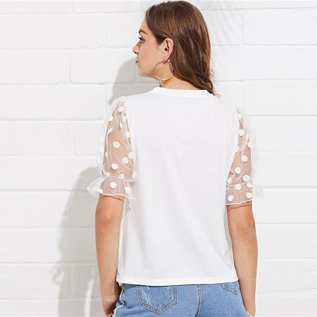 Polka Dot Flounce Sleeve Top