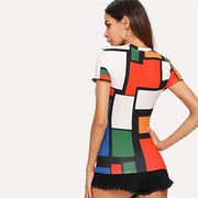 Geometric Print Color Block Top