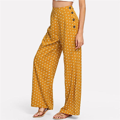 Polka Dot Side Button Wide Pants