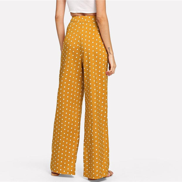 Polka Dot Side Button Wide Pants