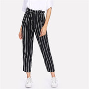 Self Belt Striped Pants
