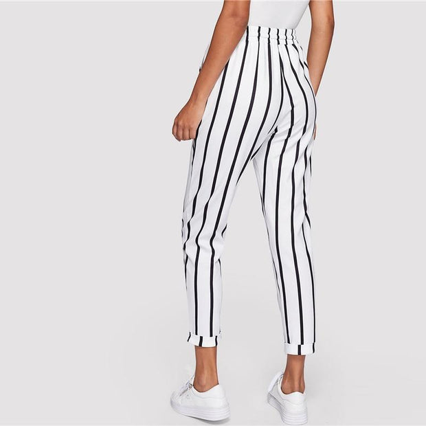Striped Tapered Carrot Pants