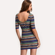 Round Neck Stripe Mini Dress