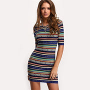 Round Neck Stripe Mini Dress