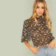 Keyhole Back Frill Neck Top