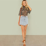 Keyhole Back Frill Neck Top