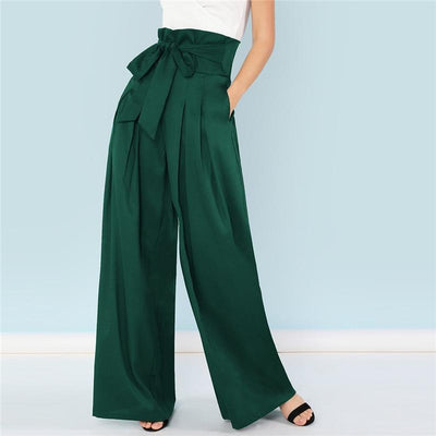 Self Belt Box Pleated Palazzo Pants