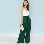 Self Belt Box Pleated Palazzo Pants