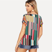 Mix Striped Print Rolled Up Top