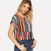Mix Striped Print Rolled Up Top