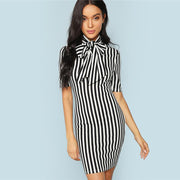 Bow Tie Neck Striped Mini Dress