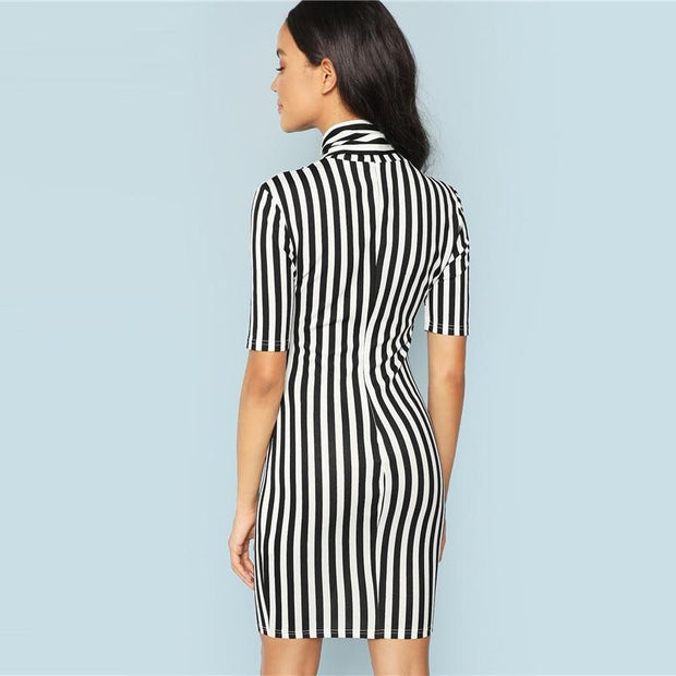 Bow Tie Neck Striped Mini Dress