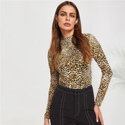 Mock Neck Leopard Stretchy Top