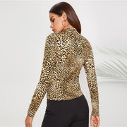 Mock Neck Leopard Stretchy Top