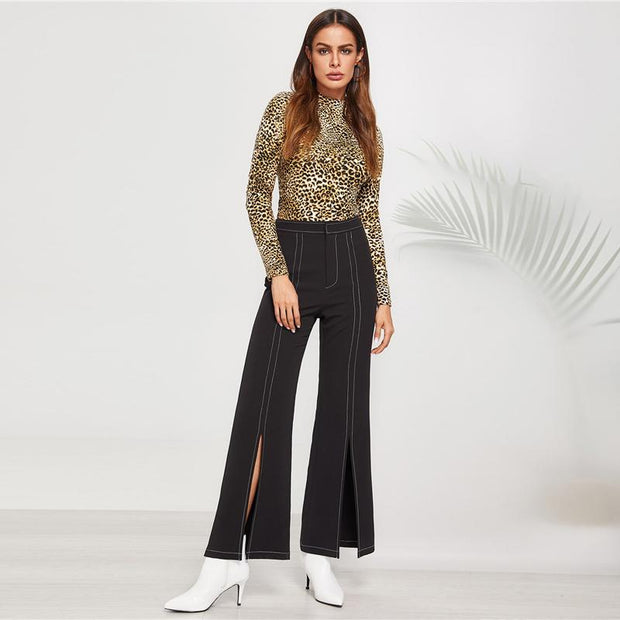 Mock Neck Leopard Stretchy Top