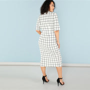 Plus Size Grid Print Maxi Dress