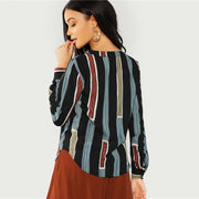 Cut V-Neck Striped Top