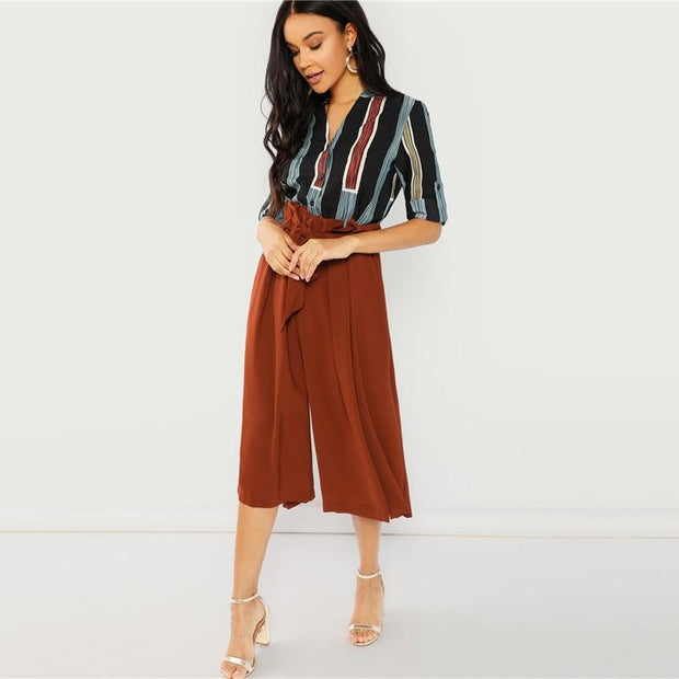 Cut V-Neck Striped Top