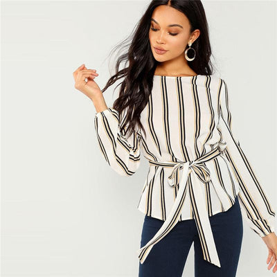 Striped Print Scoop Neck Top