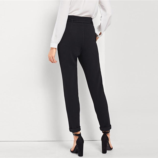 Waist Belted Mid Waist Tapered Pants