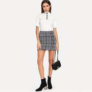Frayed Trim Plaid Tweed Skirt