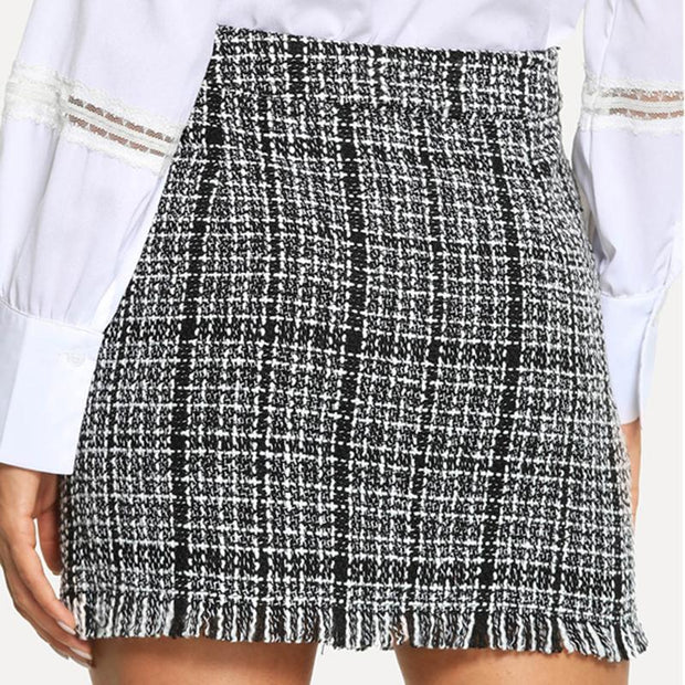 Frayed Tweed Zipper Skirt