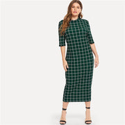 Plus Size Grid Print Maxi Dress