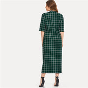 Plus Size Grid Print Maxi Dress